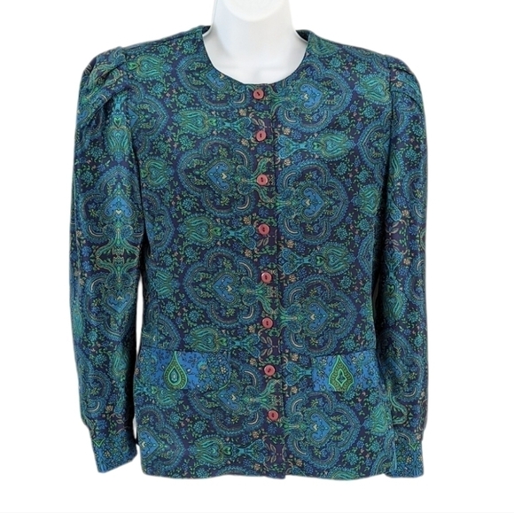 VINTAGE Cami petites mulberry lime and turquoise shoulder pad blouse @i - Picture 1 of 10